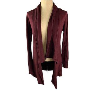 Small White House Black Market Cardigan Burgundy Merlot Open Long Shawl Collar